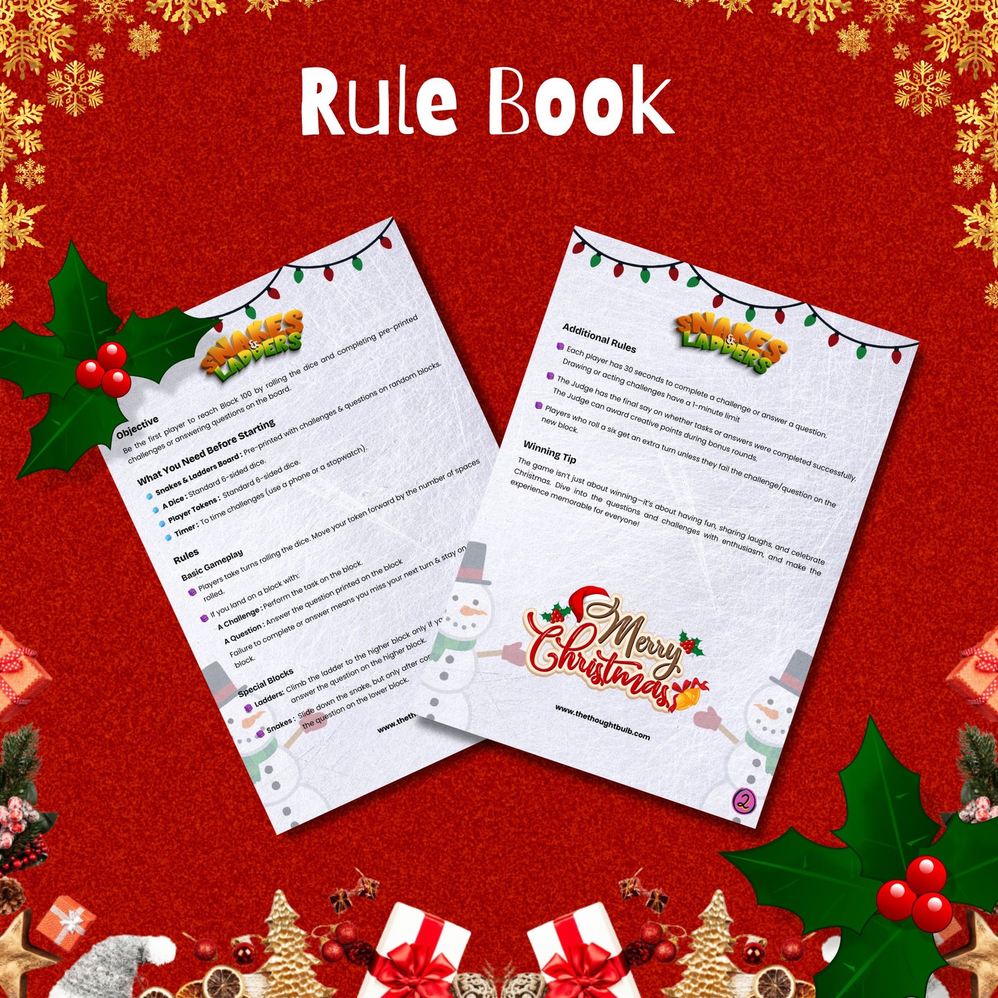 Christmas Snakes & Ladders Printable Game | Instant Digital Download